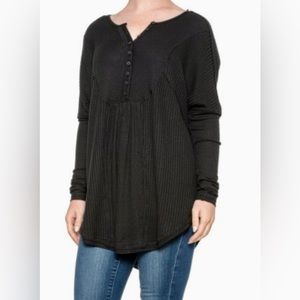 Free People NWT Black Leo Henley top